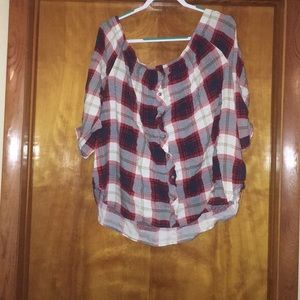 Plaid Off-the-Shoulder Shirt